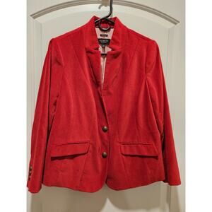 Talbots Red Velvet Aberdeen Blazer Stand Up Collar Antiqued Brass Buttons 12WP